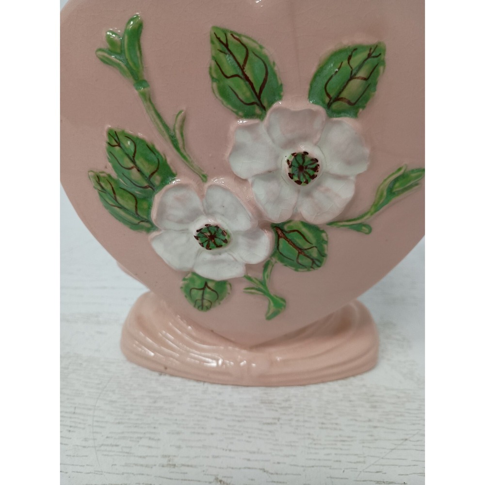 VTG Hull USA Pottery Pink Ceramic Dogwood Blossom Heart Vase Mid Century Modern - Picture 2 of 12